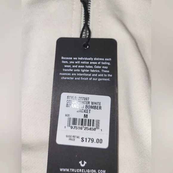 True Religion Cream Bomber Jacket with Red Accents - Picture 3 of 3